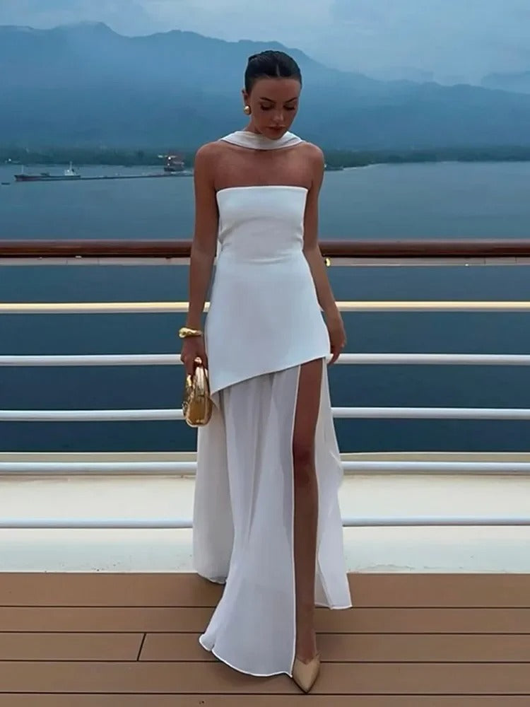 Off Shoulder Maxi Dress Sleeveless Tube Top – Structured Strapless