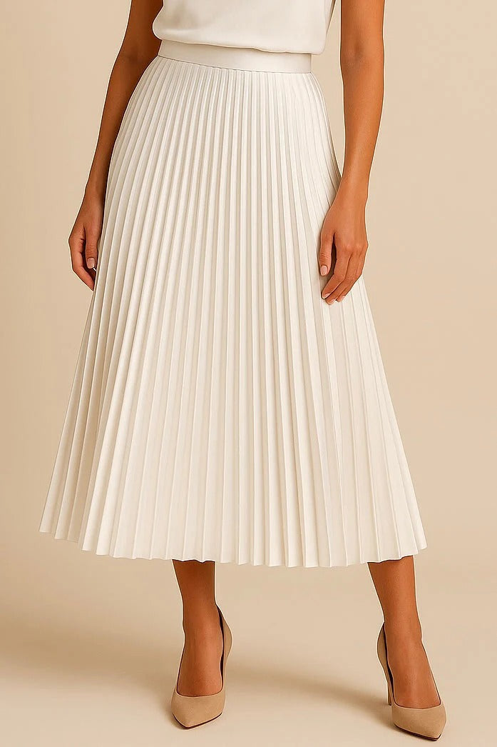 Pleated Midi Skirt Satin High-Waist – Flowing Silhouette Elegant Drape