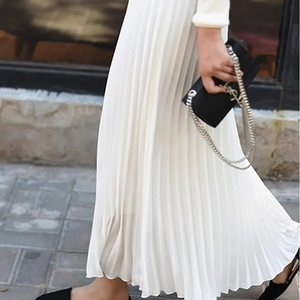 Pleated Midi Skirt Satin High-Waist – Flowing Silhouette Elegant Drape