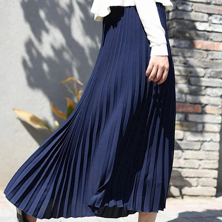 Pleated Midi Skirt Satin High-Waist – Flowing Silhouette Elegant Drape