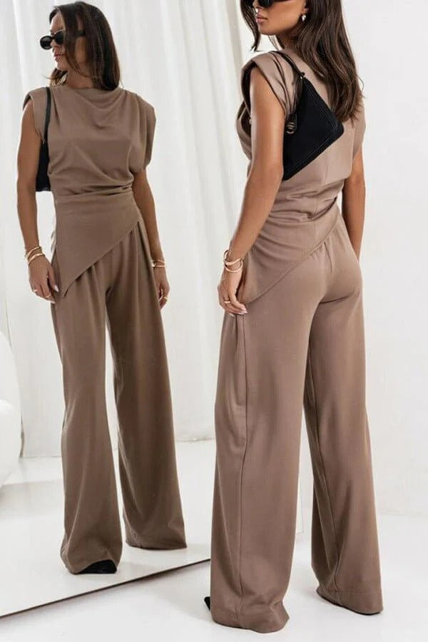 Women's Two-Piece Suit Woven Blazer & Trouser Set – Irregular Hem Structured