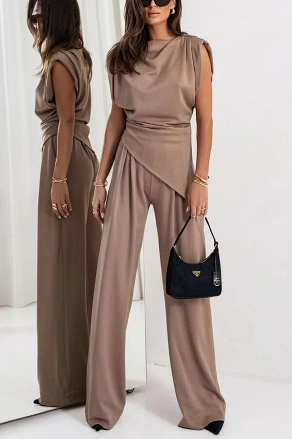 Women's Two-Piece Suit Woven Blazer & Trouser Set – Irregular Hem Structured