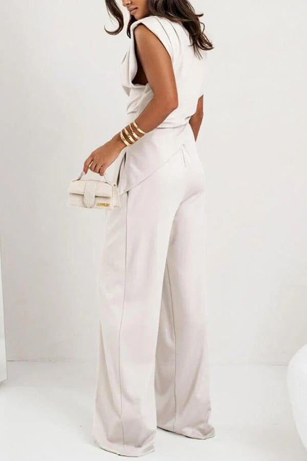 Women's Two-Piece Suit Woven Blazer & Trouser Set – Irregular Hem Structured