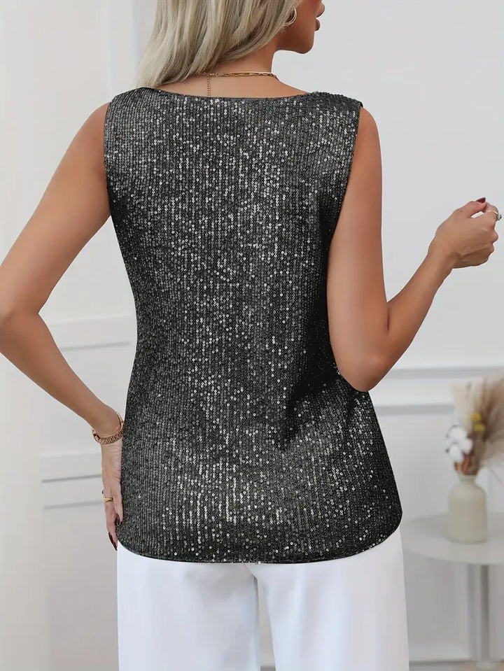 Sequin Top Women – V-Neck Sleeveless Glitter Shimmer Top