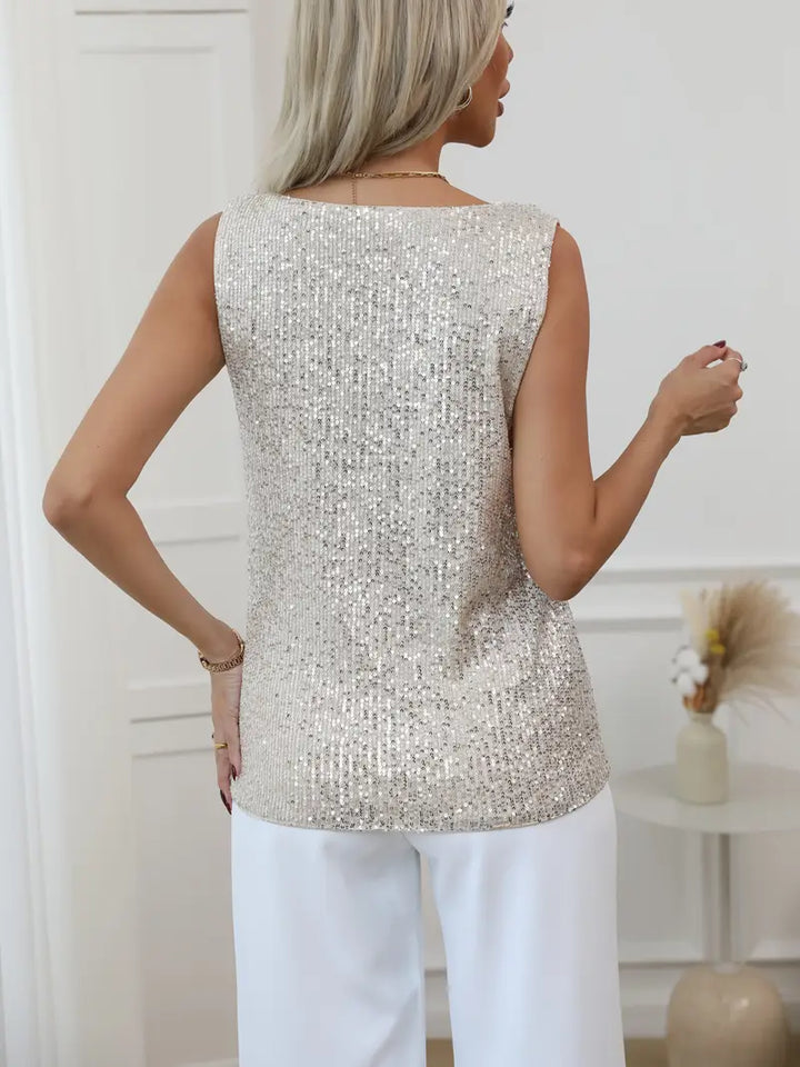 Sequin Tank Top Women Shimmering V-Neck – Sleeveless Glam Style