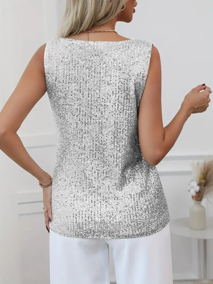 Sequin Tank Top Women Shimmering V-Neck – Sleeveless Glam Style