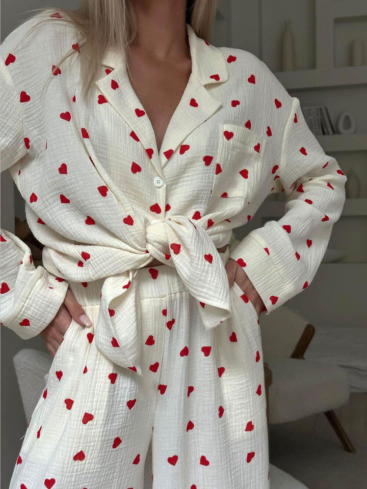 Women's Pajama Set Heart Print Two-Piece – Lounge Elastic Waist