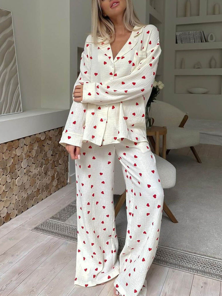Women's Pajama Set Heart Print Two-Piece – Lounge Elastic Waist