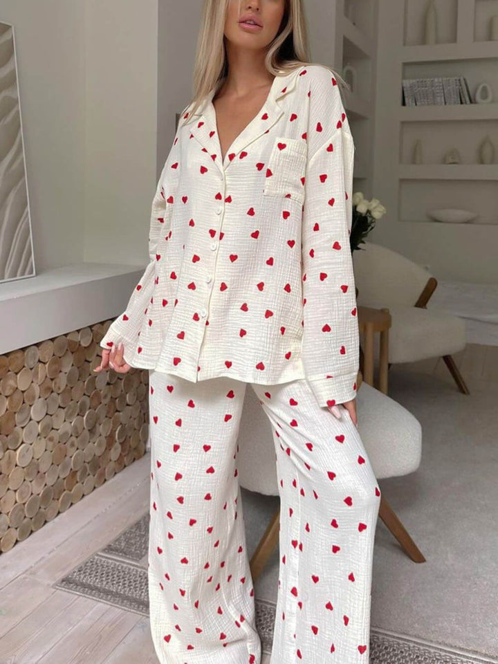 Women's Pajama Set Heart Print Two-Piece – Lounge Elastic Waist