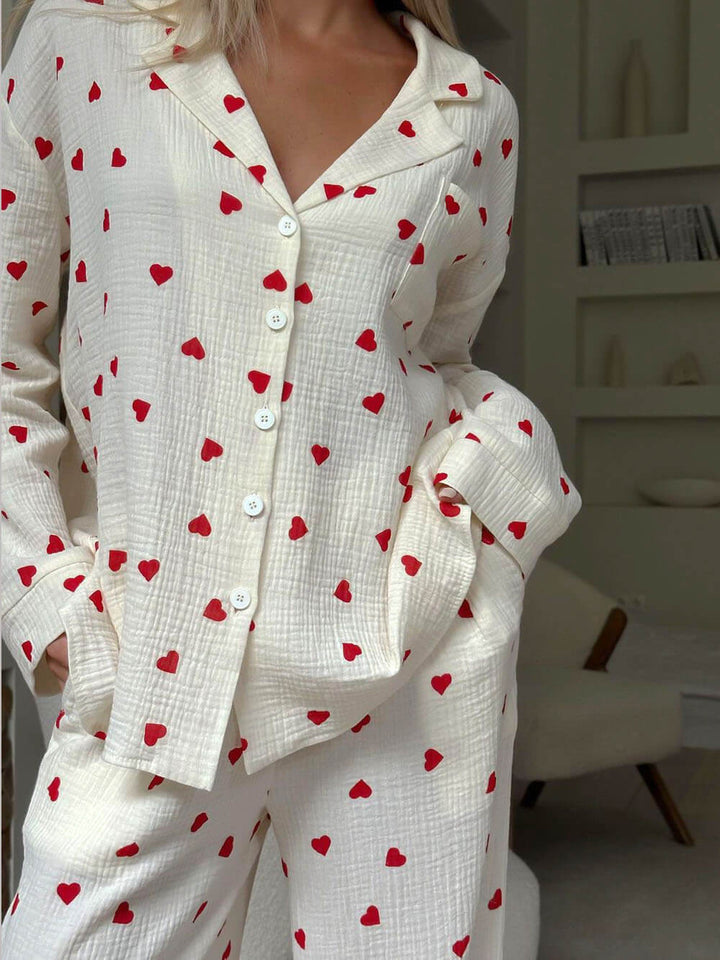 Women's Pajama Set Heart Print Two-Piece – Lounge Elastic Waist