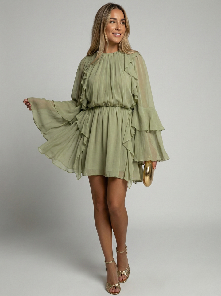 Chiffon Ruffle Mini Dress Women's – Flowy Tiered Elastic Waist