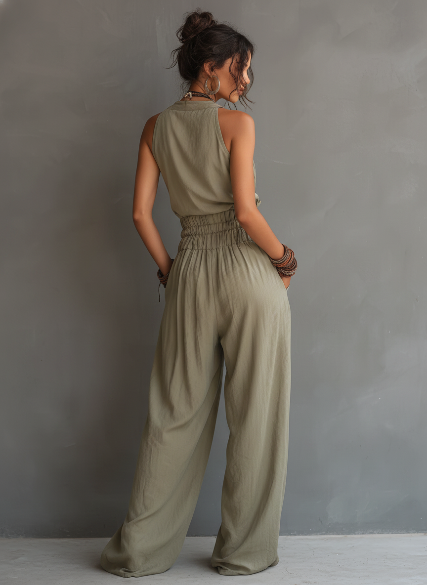 V-Neck Sleeveless Jumpsuit Women – Waist-Cinching Adjustable Straps