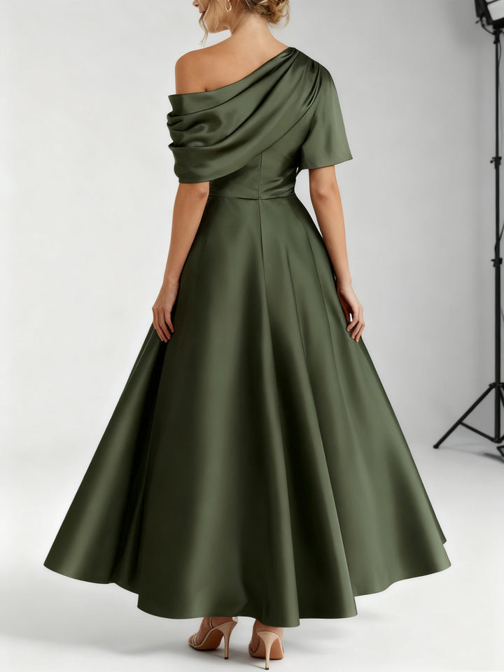 Mother of the Bride Dress Silk Satin A-Line – One-Shoulder Ruffles