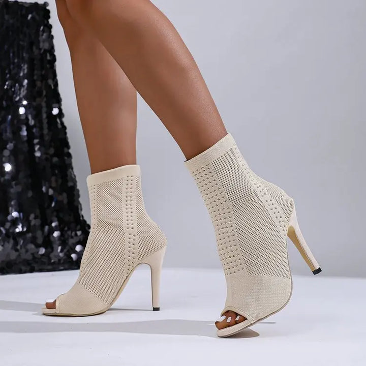 Women's Stretch Knit Open-Toe Stiletto Heels – Sculpted Cushioned