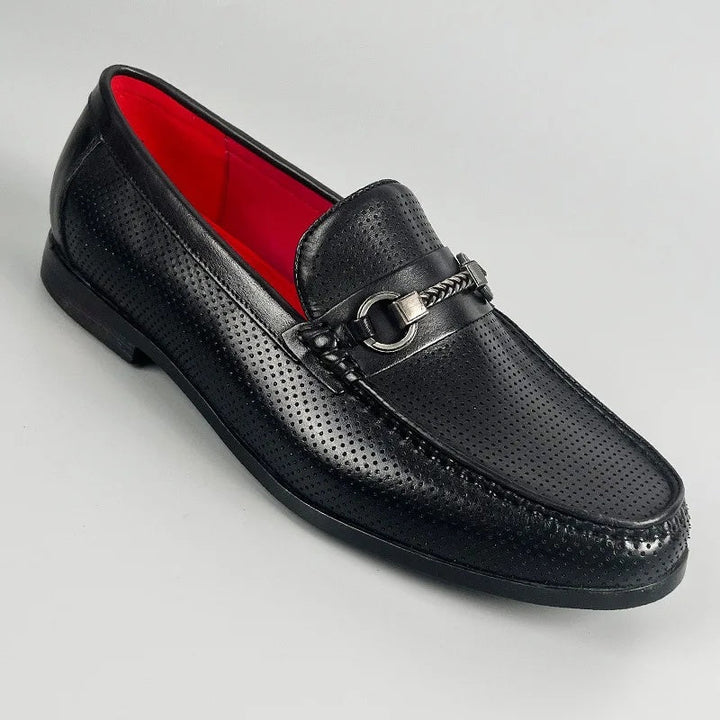 Men's Cowhide Leather Perforated Loafers – Cushioned Non-Slip Outsole