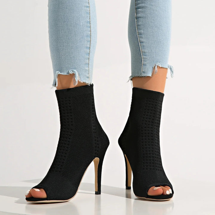 Women's Stretch Knit Open-Toe Stiletto Heels – Sculpted Cushioned