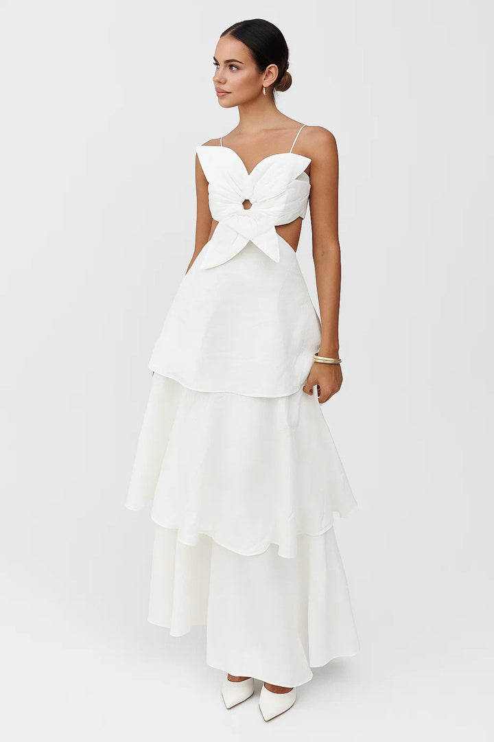 Slip Dress Women Layered Midriff Cut-Out Maxi – Tiered Silhouette