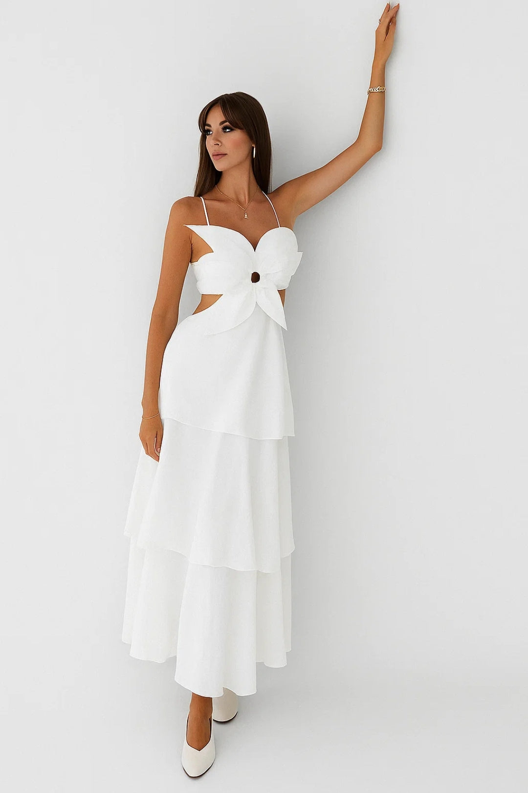 Slip Dress Women Layered Midriff Cut-Out Maxi – Tiered Silhouette