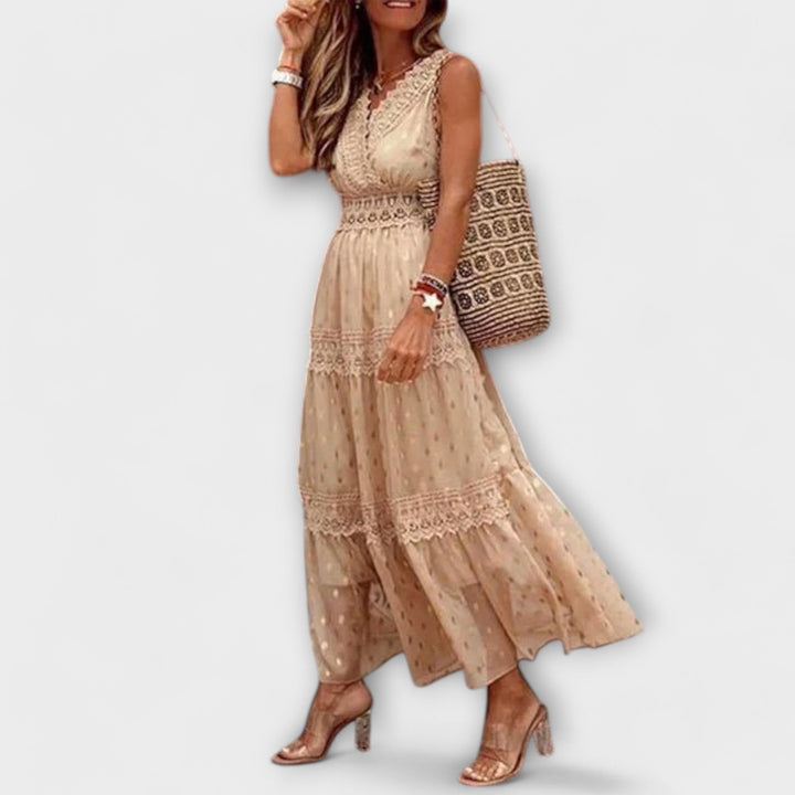 Boho Maxi Dress – Lace Trim, Sleeveless V-Neck | Women's