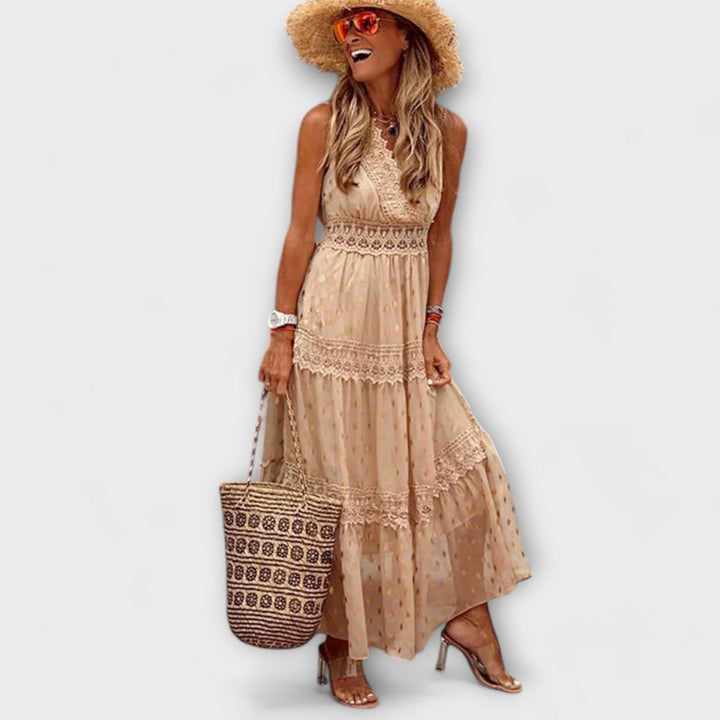 Boho Maxi Dress – Lace Trim, Sleeveless V-Neck | Women's
