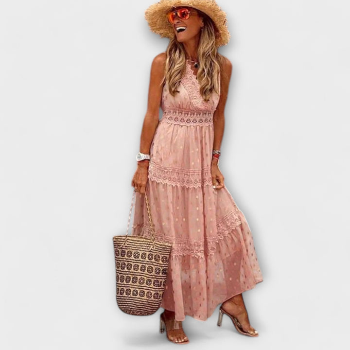 Boho Maxi Dress – Lace Trim, Sleeveless V-Neck | Women's