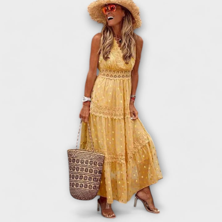 Boho Maxi Dress – Lace Trim, Sleeveless V-Neck | Women's