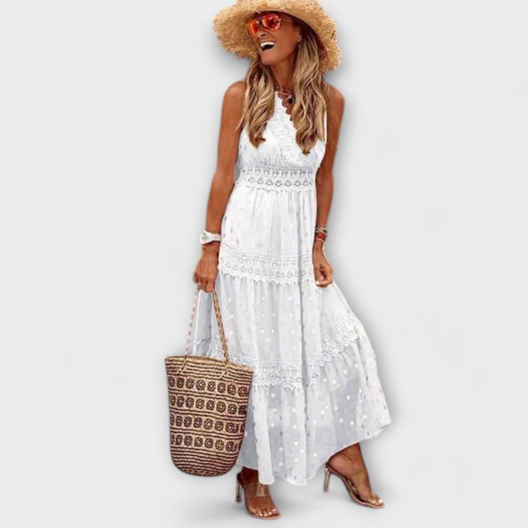Boho Maxi Dress – Lace Trim, Sleeveless V-Neck | Women's