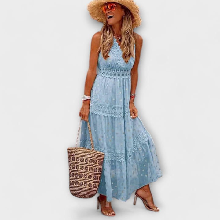 Boho Maxi Dress – Lace Trim, Sleeveless V-Neck | Women's