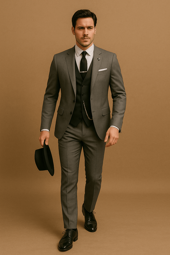 Men's Slim Fit Three-Piece Suit – Tailored Blazer Waistcoat Trousers
