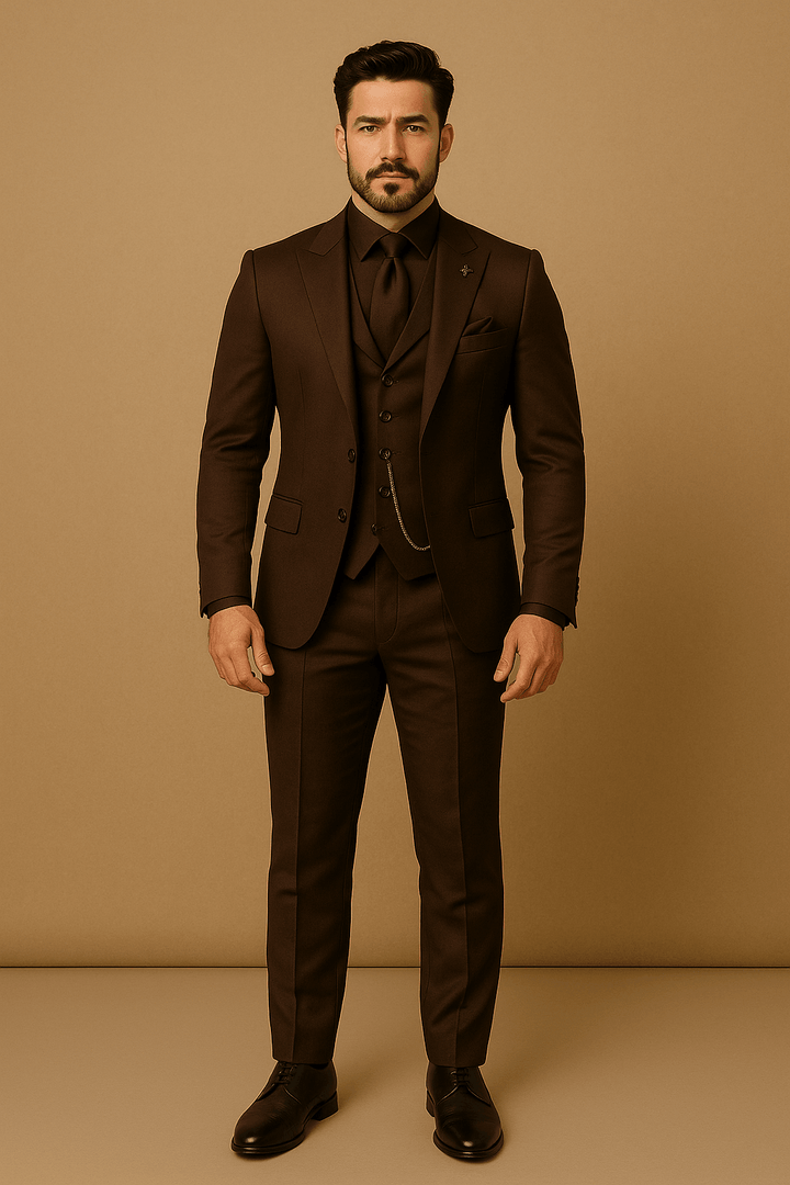 Men's Slim Fit Three-Piece Suit – Tailored Blazer Waistcoat Trousers