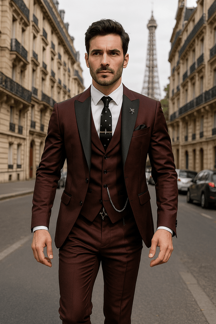 Men's Slim Fit Three-Piece Suit – Tailored Blazer Waistcoat Trousers