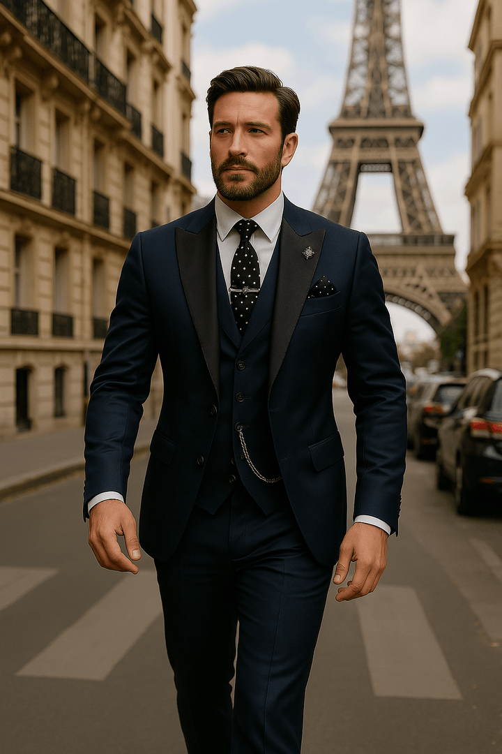 Men's Slim Fit Three-Piece Suit – Tailored Blazer Waistcoat Trousers