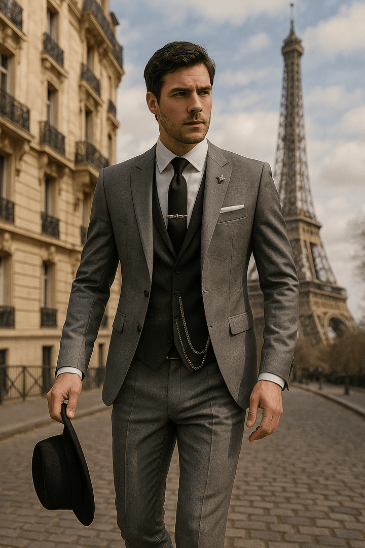 Men's Slim Fit Three-Piece Suit – Tailored Blazer Waistcoat Trousers