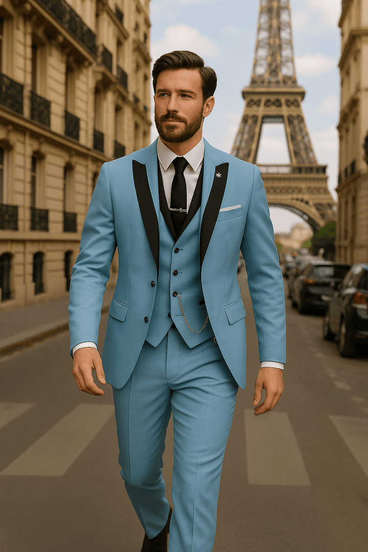 Men's Slim Fit Three-Piece Suit – Tailored Blazer Waistcoat Trousers
