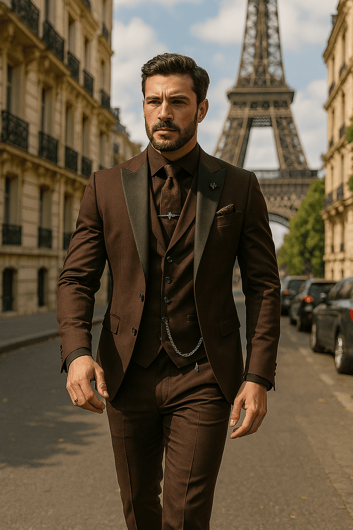 Men's Slim Fit Three-Piece Suit – Tailored Blazer Waistcoat Trousers