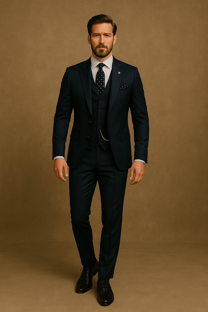Men's Slim Fit Three-Piece Suit – Tailored Blazer Waistcoat Trousers