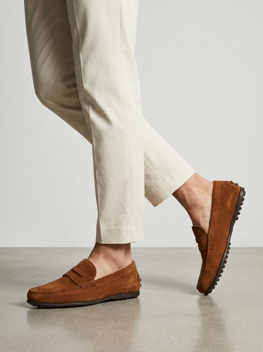 Men's Suede Loafers – Slip-On with Flexible Rubber Sole