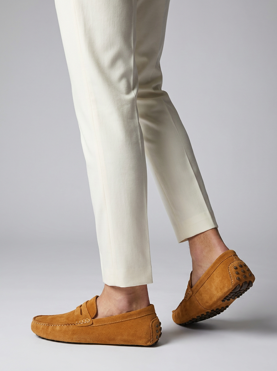 Men's Suede Loafers – Slip-On with Flexible Rubber Sole