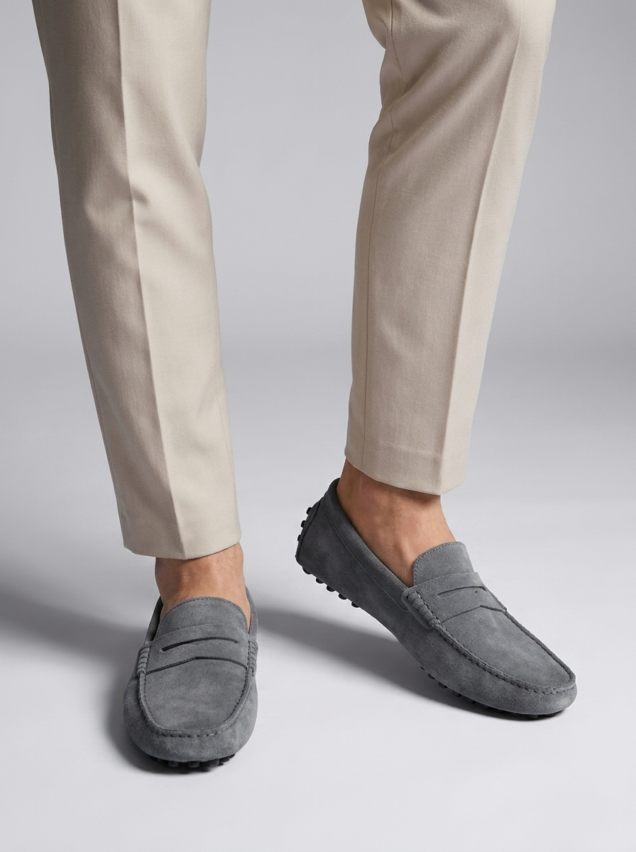 Men's Suede Loafers – Slip-On with Flexible Rubber Sole