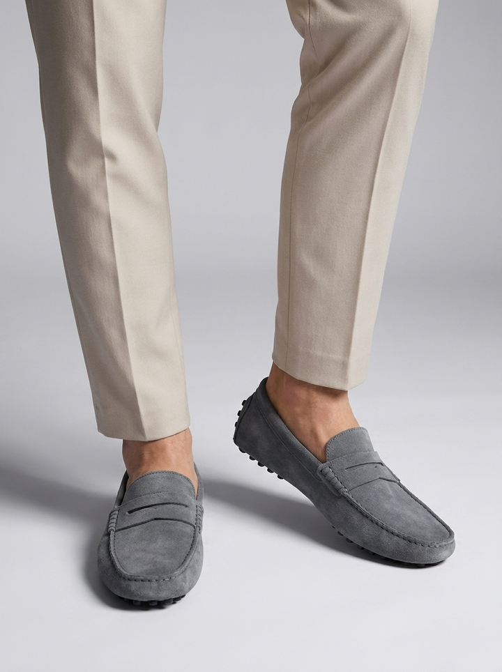 Men's Suede Loafers – Slip-On with Flexible Rubber Sole