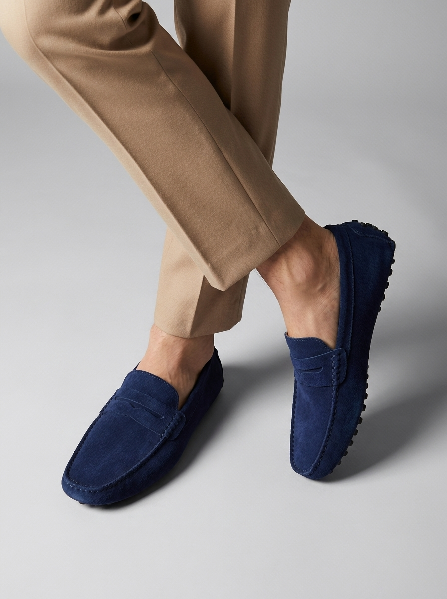 Men's Suede Loafers – Slip-On with Flexible Rubber Sole