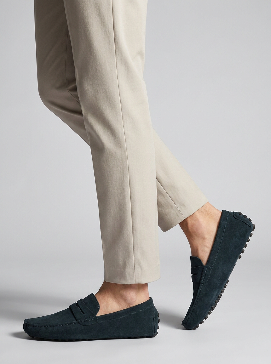 Men's Suede Loafers – Slip-On with Flexible Rubber Sole