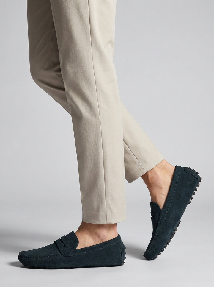 Men's Suede Loafers – Slip-On with Flexible Rubber Sole
