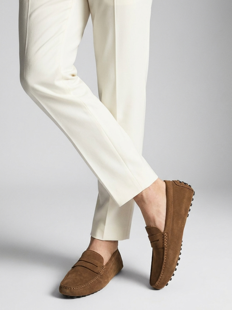 Men's Suede Loafers – Slip-On with Flexible Rubber Sole