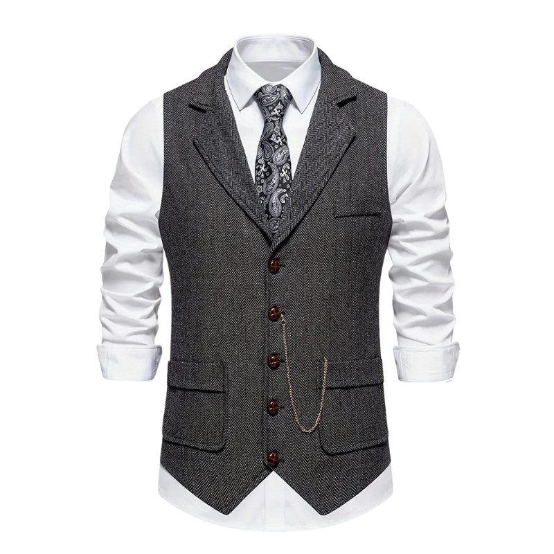 Men's Herringbone Waistcoat Lapel – Chain Detail Regular Fit All-Season