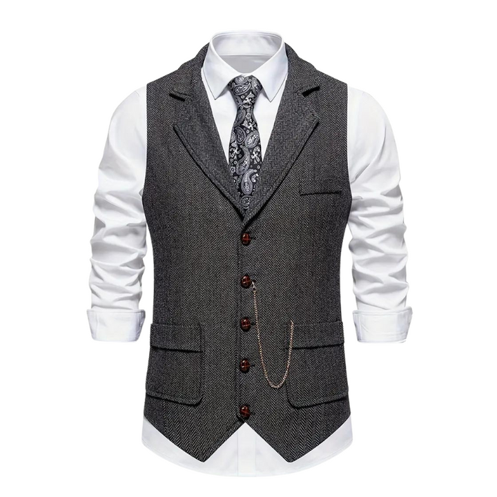 Men's Herringbone Waistcoat Lapel – Chain Detail Regular Fit All-Season