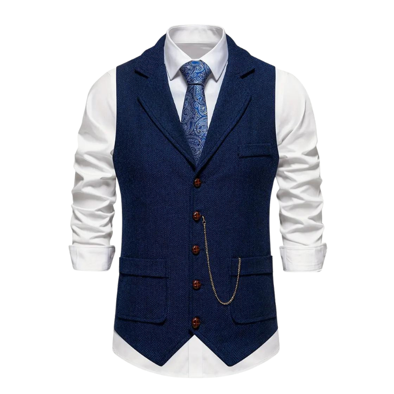 Men's Herringbone Waistcoat Lapel – Chain Detail Regular Fit All-Season