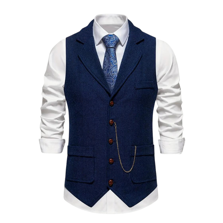 Men's Herringbone Waistcoat Lapel – Chain Detail Regular Fit All-Season