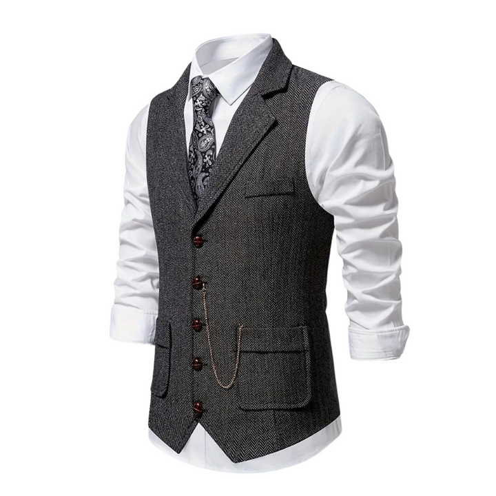 Men's Herringbone Waistcoat Lapel – Chain Detail Regular Fit All-Season