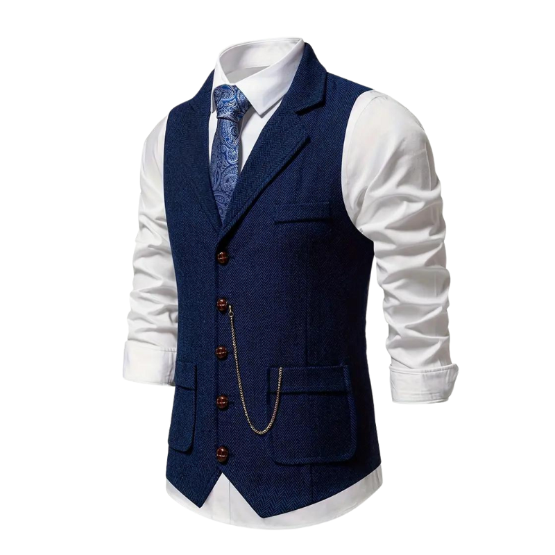 Men's Herringbone Waistcoat Lapel – Chain Detail Regular Fit All-Season